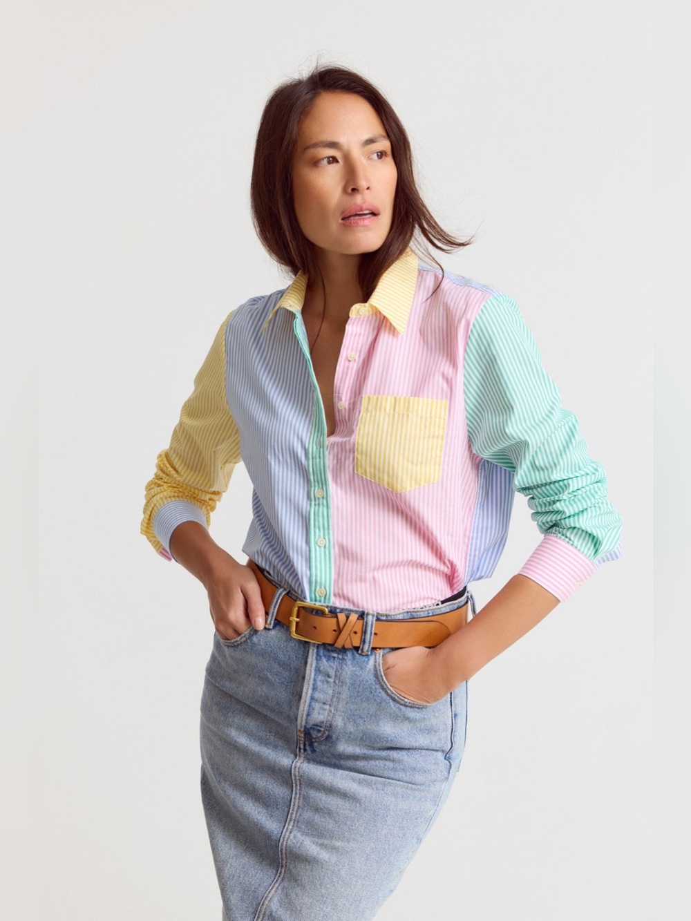 The Shirt by Rochelle Behrens THE BOYFRIEND SHIRT IN MULTICOLOR STRIPE